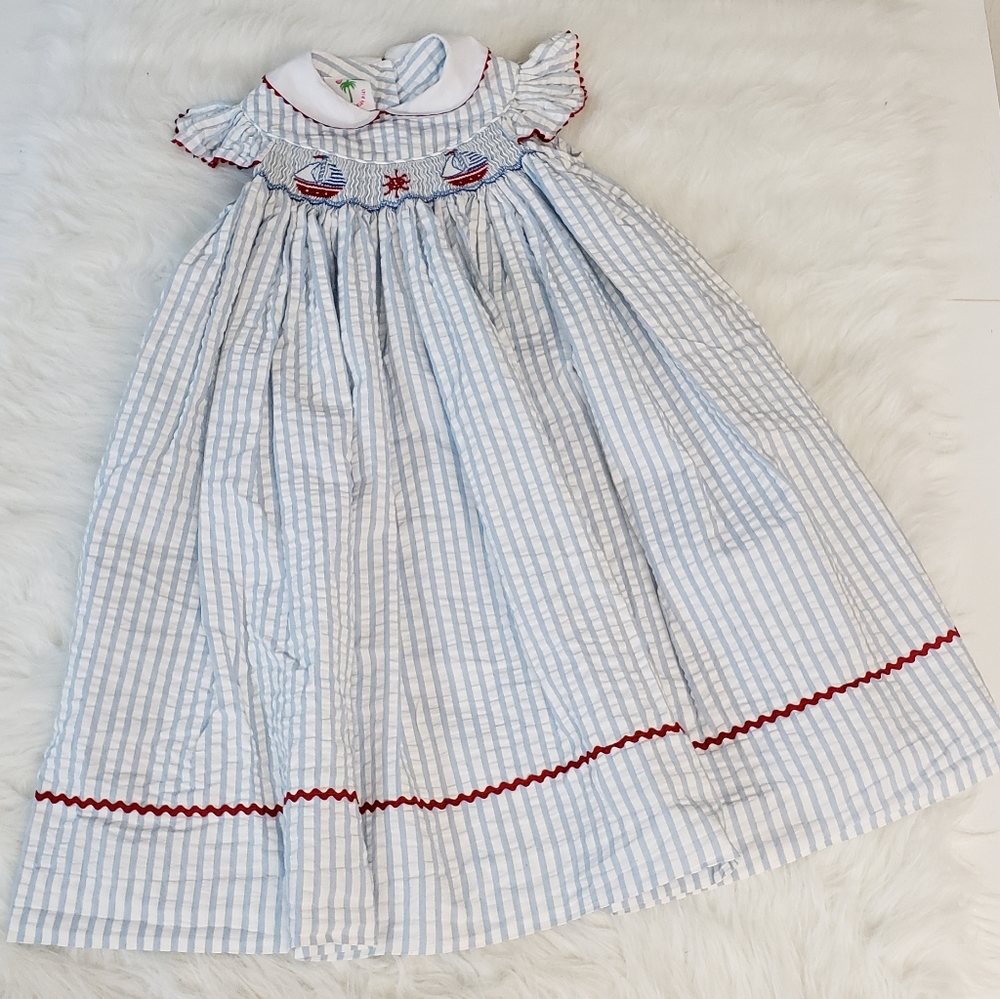 Shrimp & Grits Kids smocked sailboat dress 6